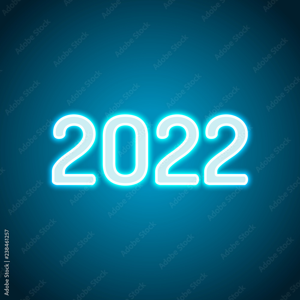 2022 number icon. Happy New Year. Neon style. Light decoration i 2022 number icon. Happy New Year. Neon style. Light decoration i