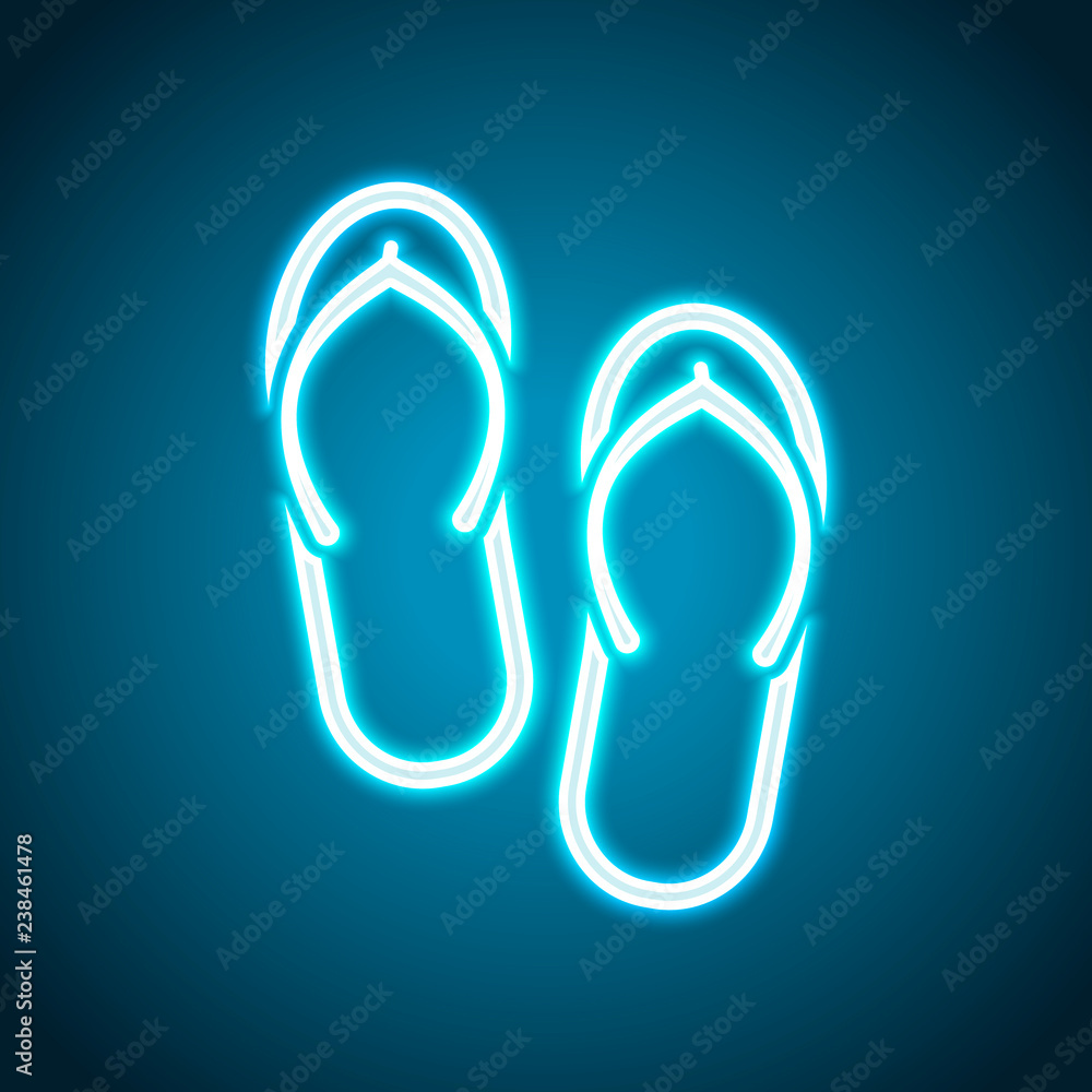 Beach slippers. Flip flops icon. Neon style. Light decoration ic Beach slippers. Flip flops icon. Neon style. Light decoration ic