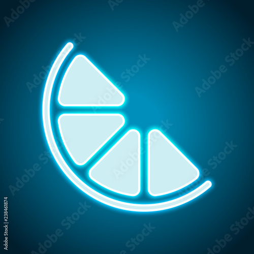 Half lemon or orange. Simple icon. Neon style. Light decoration
