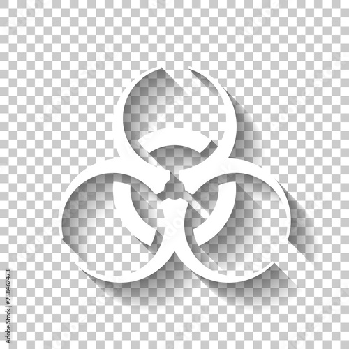 Bio hazard icon. Warning sign about virus or toxic. White icon with shadow on transparent background