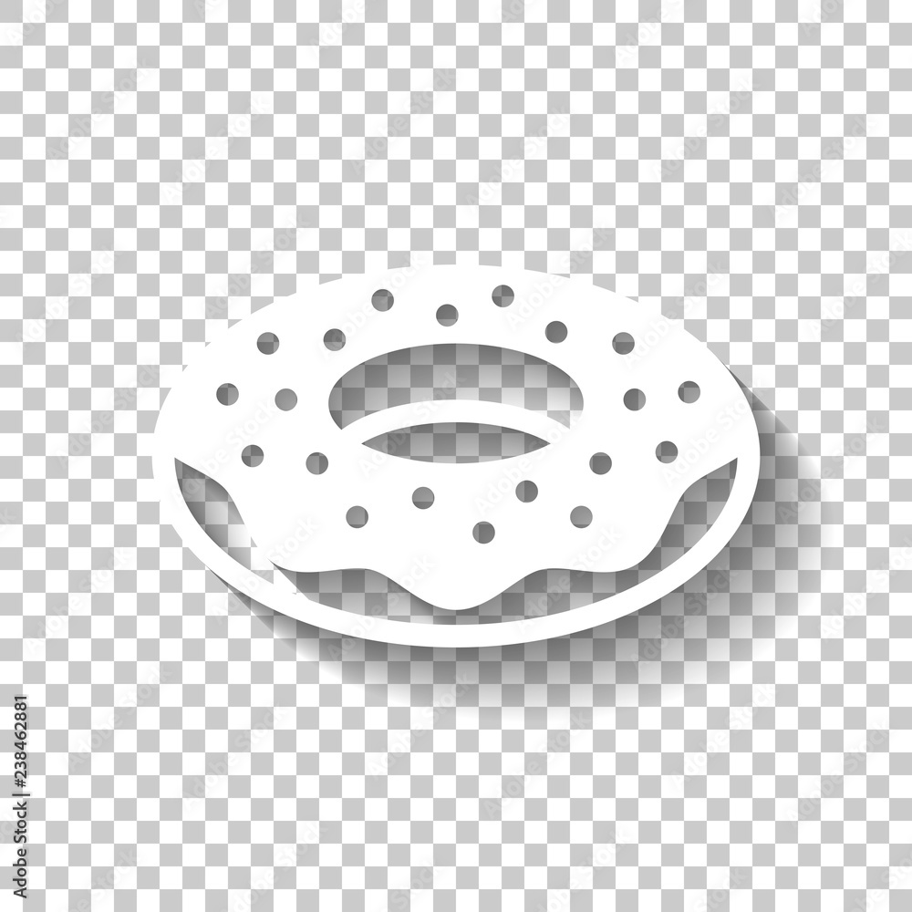 Donut, icon of food, side view. White icon with shadow on transparent background Donut, icon of food, side view. White icon with shadow on transparent background