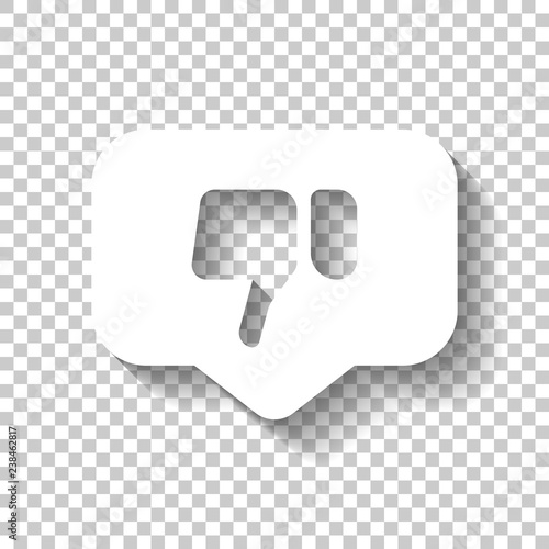 Dislike hand in notification cloud. Social icon. White icon with shadow on transparent background