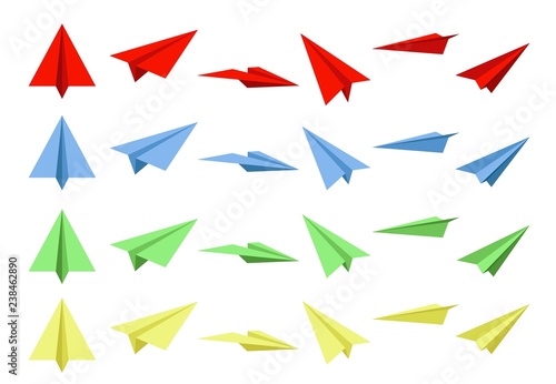 Paper plane. Set of colored icons. Vector