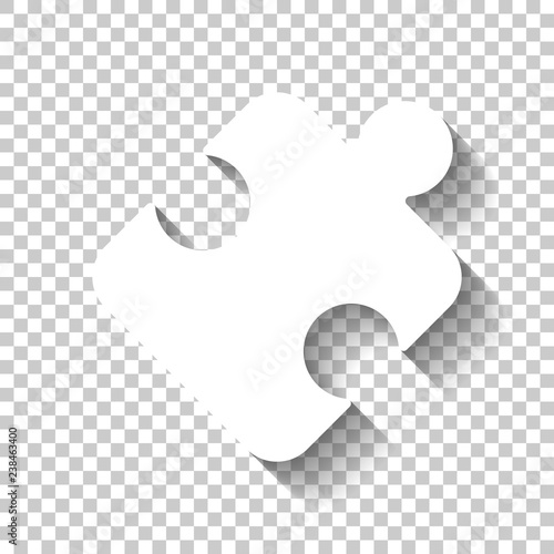 Fototapeta Naklejka Na Ścianę i Meble -  Piece of puzzle, sign of logic, simple icon. White icon with shadow on transparent background