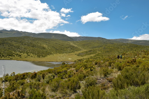 Lake against a mountain background  Lake Ellis  Mount Kenya National Park  Kenya