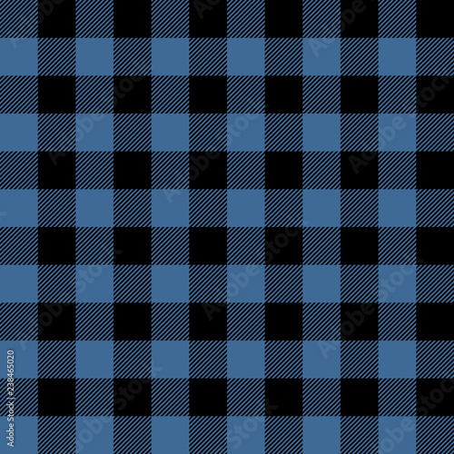 Blue and Black Buffalo Plaid Seamless Pattern - Classic buffalo style plaid design