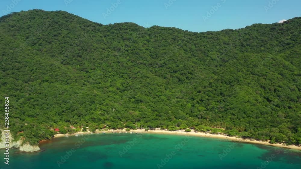 Aerial View of Tayrona National Park's Playa Cristal, A Tropical Beach Near Santa Marta, Colombia