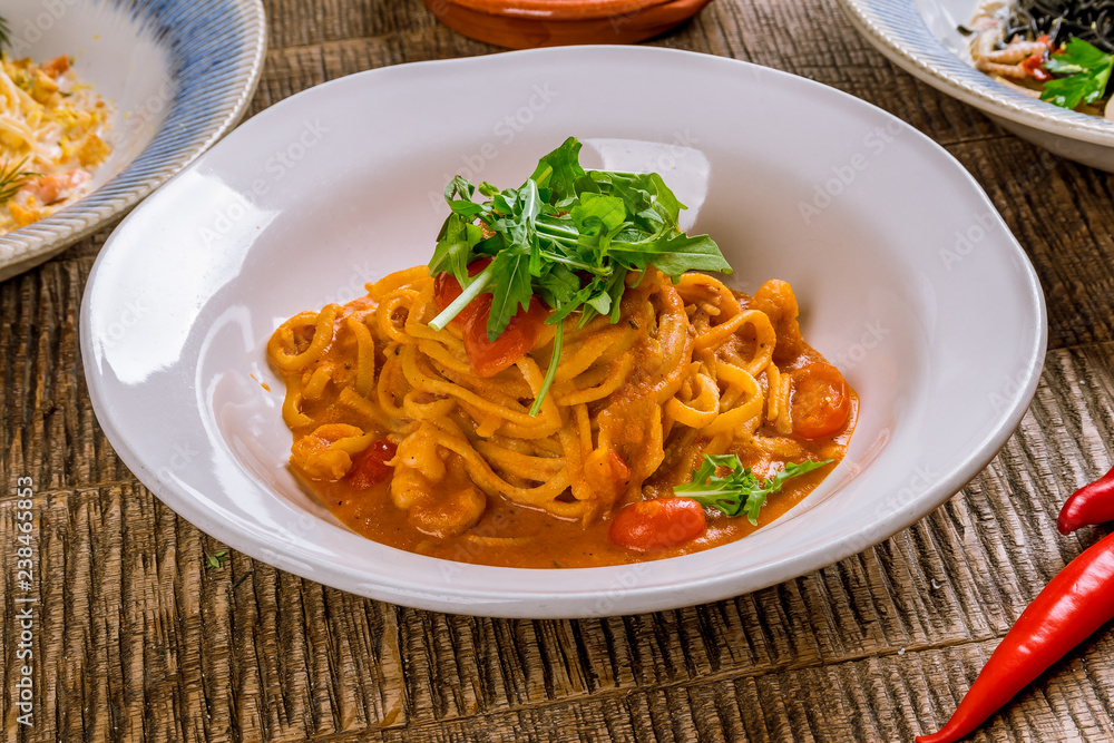 Pasta fettuccine with shrimps Pasta fettuccine with shrimps