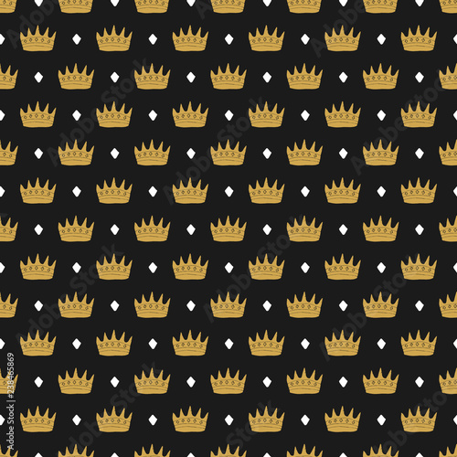 Crown Seamless Pattern  hand drawn royal doodles background  Vector Illustration