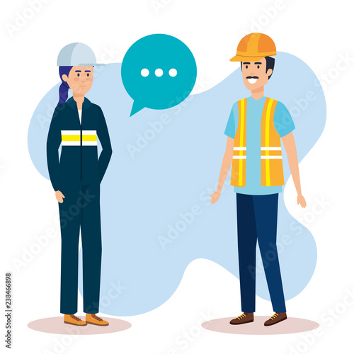 couple builders talking characters