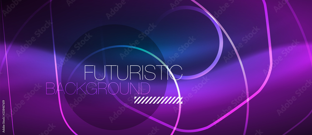 Neon glowing lines, magic energy space blue light concept, abstract background wallpaper design