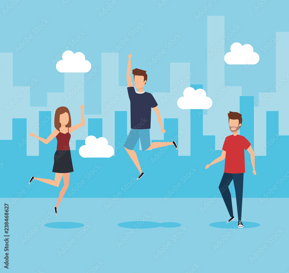 Young people happy jumping Young people happy jumping