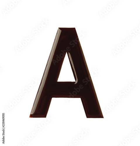Letter A made of chocolate on white background