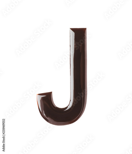 Letter J made of chocolate on white background