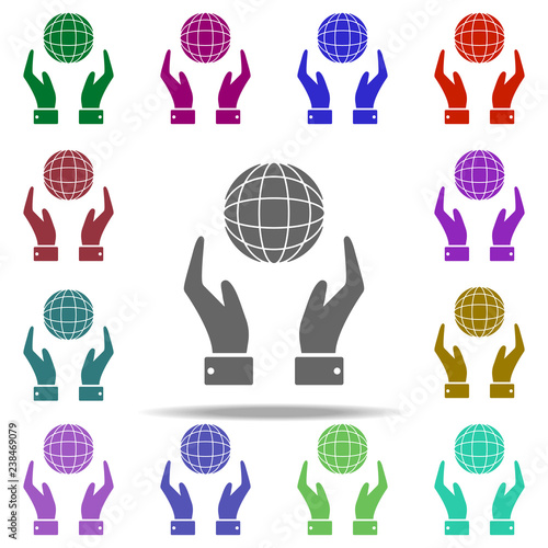 hands guard earth icon. Elements of Human Rights in multi color style icons. Simple icon for websites, web design, mobile app, info graphics