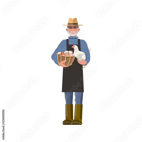 Man with chicken and eggs