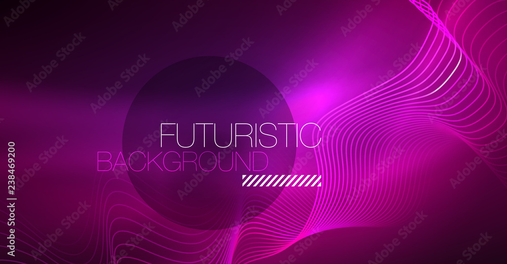 Abstract shiny glowinng color wave design element on dark background - science or technology concept Abstract shiny glowinng color wave design element on dark background - science or technology concept