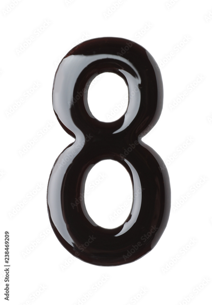 Chocolate number 8 on white background, top view Chocolate number 8 on white background, top view
