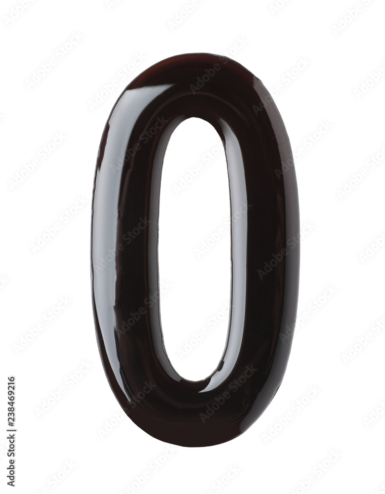 Chocolate number 0 on white background, top view Chocolate number 0 on white background, top view