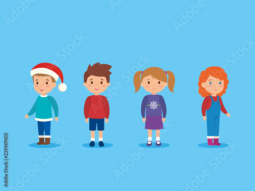 little kids with winter clothes