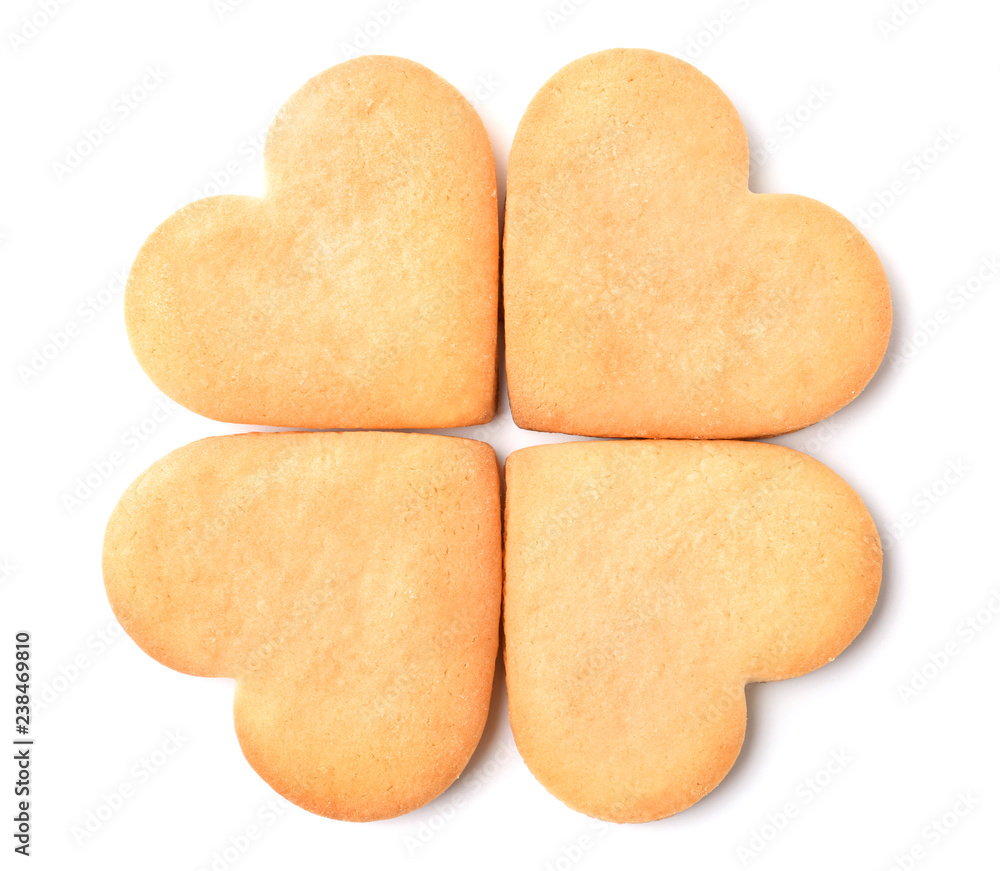 Heart shaped cookies on white background, top view Heart shaped cookies on white background, top view