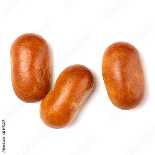 Homemade pasty, Russian stuffed pastry. Pirozhki isolated on white background. Flat lay, top view. photo