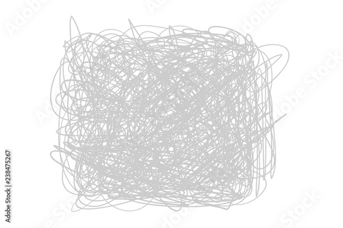 Tangled on white. Chaos pattern. Scribble sketch. Background with array of lines. Intricate chaotic texture. Art creation. Black and white illustration. Doodle for polygraphy, poster and t-shirt