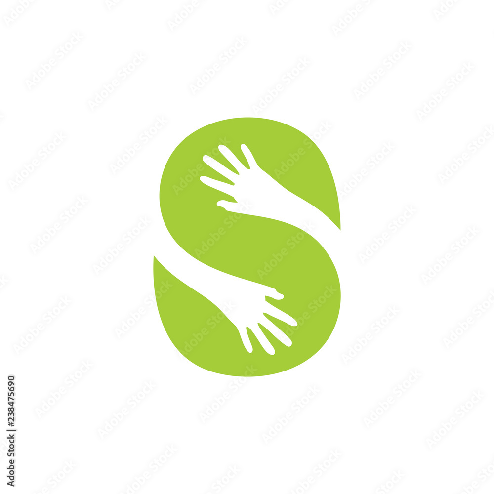 letter s green leaf hand care logo vector letter s green leaf hand care logo vector