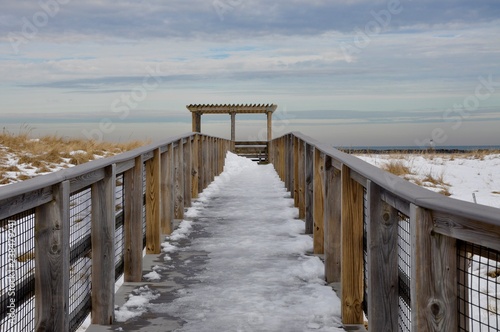 boardwalk on the beach in winter