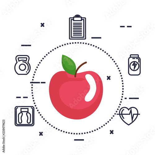 apple fresh fruit with fitness icons