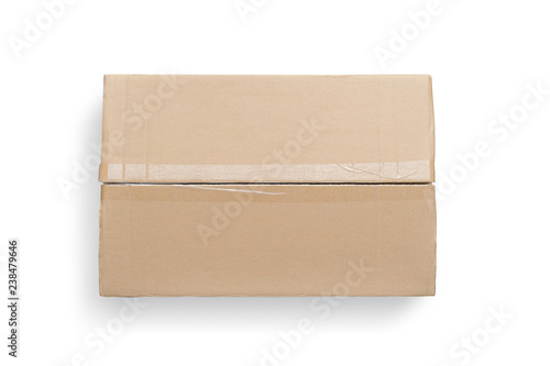 Top view of cardboard box isolated on White Background.