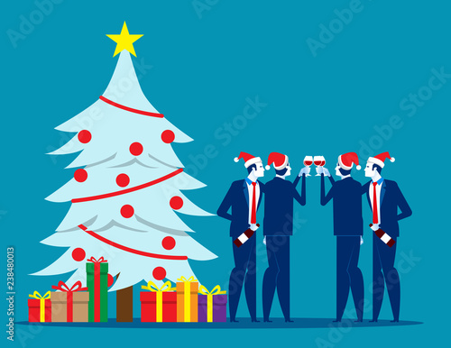 Christmas with friends. Concept business vector illustration, Holiday, Social Event, Drink.