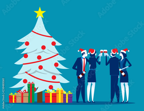 Christmas with friends. Concept business vector illustration, Holiday, Social Event, Drink.