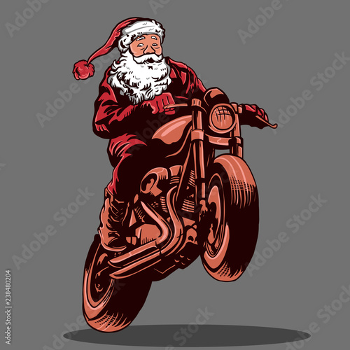 santa riding cafe racer photo