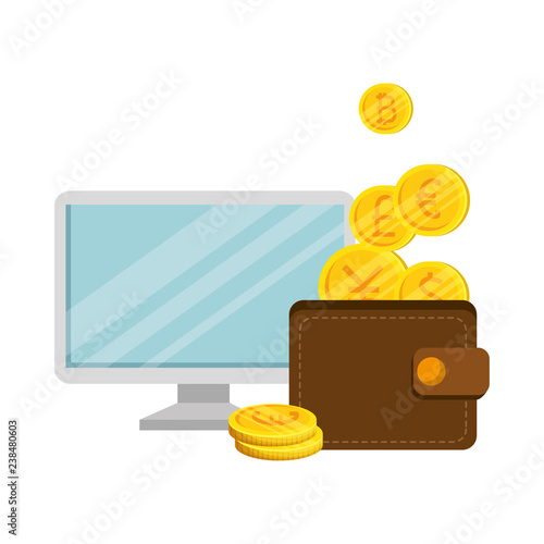 desktop and wallet with set of commercial coins