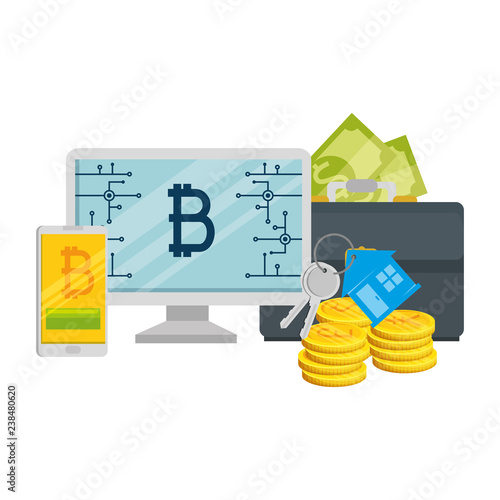 computer desktop with bitcoin commerce