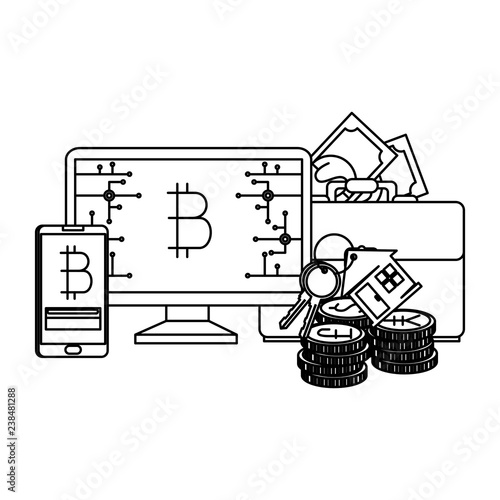 computer desktop with bitcoin commerce