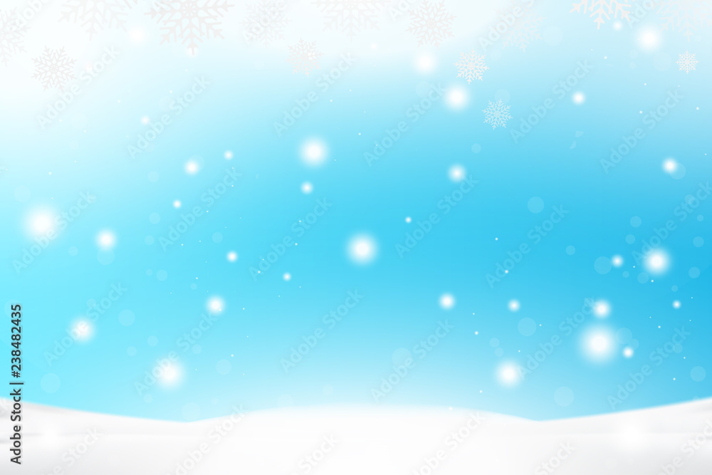 Christmas and New Year background with snowflakes and light effects on a blue background. Flat vector illustration EPS10