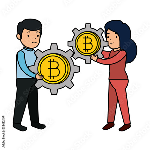 business people lifitng bitcoin