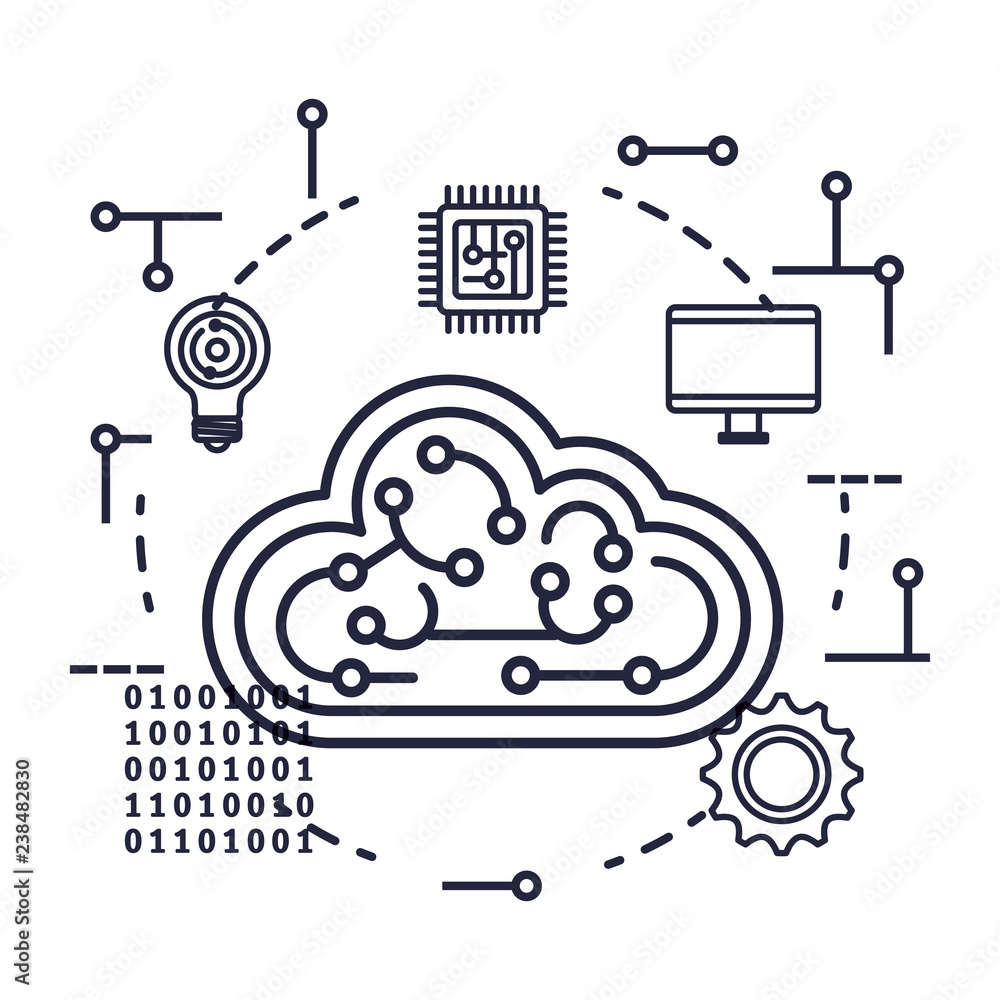 cloud computing server with circuit and icons cloud computing server with circuit and icons