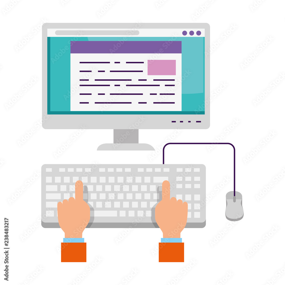 user hands with computer desktop user hands with computer desktop