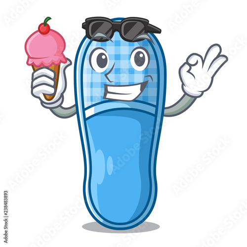 With ice cream slippers for sleep isolated on mascot