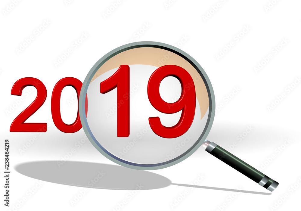 2019 review focus on details text numbers len - 3d rendering 2019 review focus on details text numbers len - 3d rendering