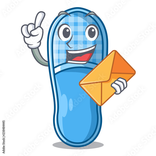 With envelope slippers for sleep isolated on mascot