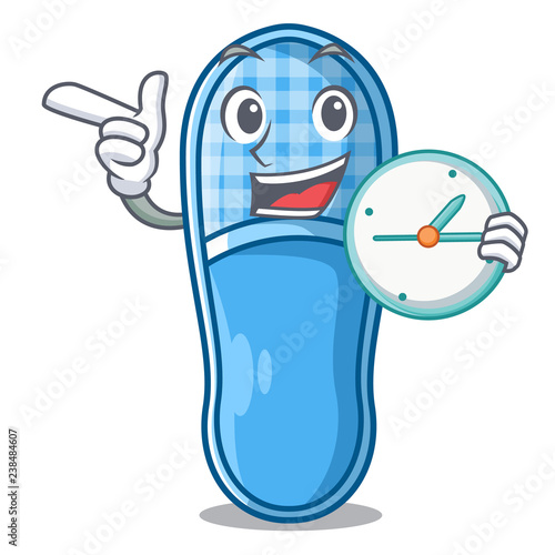 With clock slippers for sleep isolated on mascot
