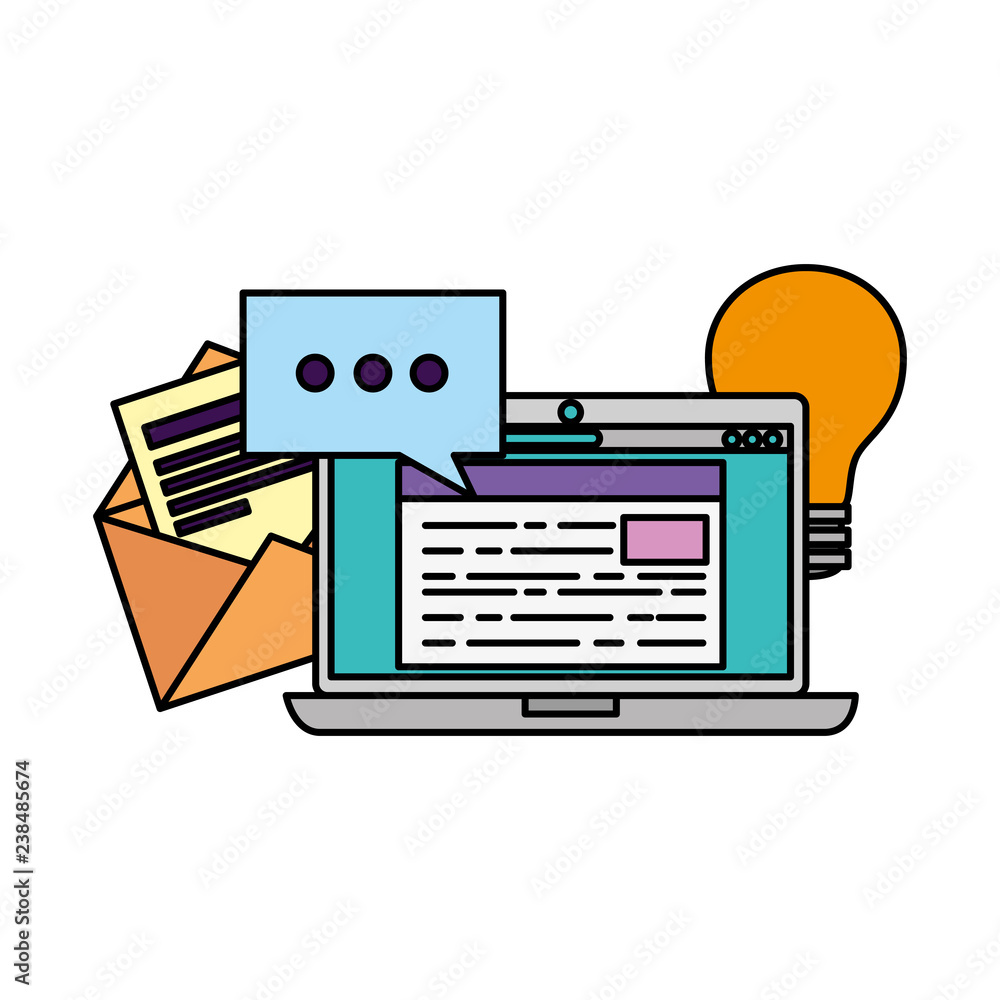 laptop with envelope and bulb laptop with envelope and bulb