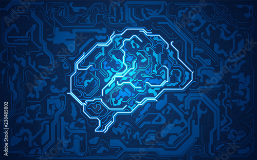 graphic of a brain in technological look; abstract technology health care; digital blueprint of brain