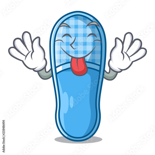 Tongue out slippers on the carpet a cartoon