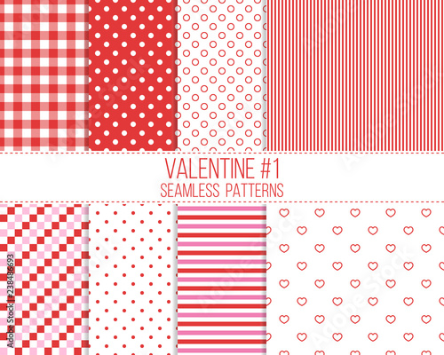 red and pink seamless valentine patterns set