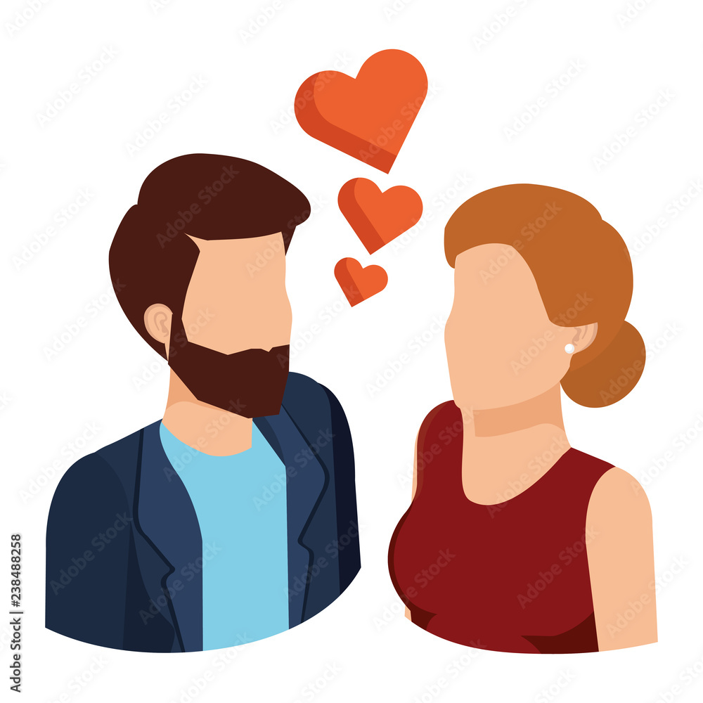 business couple with hearts avatars characters business couple with hearts avatars characters